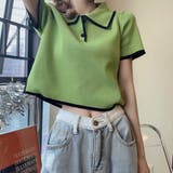 グリーン | ショート丈polo衿ニットトップス 韓国ファッション 夏服 | Sibra
