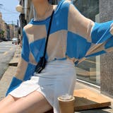 ブロックチェック柄透かしニット 韓国ファッション 春 | Sibra | 詳細画像8 