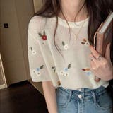 刺繍花柄ニットトップス 透かし 夏服 | Sibra | 詳細画像1