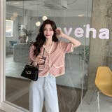 千鳥格子柄半袖トップス 韓国ファッション Vネック | Sibra | 詳細画像13 