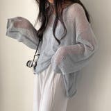 サックス | 透かしニットトップス 韓国ファッション 夏服 | Sibra