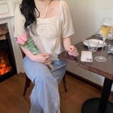 Vネックボリューム袖ブラウス 韓国ファッション 夏服 | Sibra | 詳細画像1