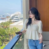 Vネックボリューム袖ブラウス 韓国ファッション 夏服 | Sibra | 詳細画像13