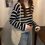 ブラック | 透かしニットトップス 韓国ファッション 夏服 | Sibra