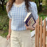 千鳥格子柄ニットトップス 韓国ファッション オフィスカジュアル | Sibra | 詳細画像9 