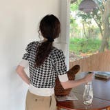 千鳥格子柄ニットトップス 韓国ファッション オフィスカジュアル | Sibra | 詳細画像14 