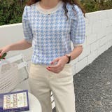千鳥格子柄ニットトップス 韓国ファッション オフィスカジュアル | Sibra | 詳細画像6 