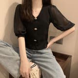 ブラック | ニットブラウス 韓国ファッション 夏服 | Sibra