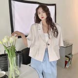 ベージュ | 半袖ジャケット 韓国ファッション オフィスカジュアル | Sibra