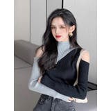 ブラック1 | 秋新作 レイヤードニットトップス 韓国ファッション | Sibra