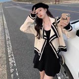 ベージュ | 配色ニットカーディガン 秋 長袖 | Sibra