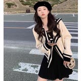 配色ニットカーディガン 秋 長袖 | Sibra | 詳細画像4