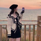 配色ニットカーディガン 秋 長袖 | Sibra | 詳細画像1