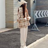 ベージュ | 裏毛チェック柄パーカ- フード付き 韓国ファッション | Sibra