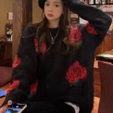 レトロムード漂う。ニットプルオーバー 韓国ファッション 花柄 | Sibra | 詳細画像22 