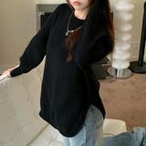 ブラック | ニットトップス サイドスリット 韓国ファッション | Sibra
