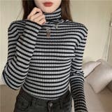 ハイネックボーダーニット 韓国ファッション ニット | Sibra | 詳細画像14