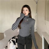 グレ- | ハイネックボーダーニット 韓国ファッション ニット | Sibra