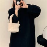 ブラック | ゆるっとオーバーサイズのシャレ見え。ニットプルオーバー 韓国ファッション ふわふわ | Sibra