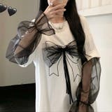 ブラック | 大人の愛らしさ。後ろリボンシアーブラウス 春 韓国ファッション | Sibra