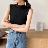 ブラック | さらっと大人シンプル。ハイネックノースリーブニットトップス 春 韓国ファッション | Sibra