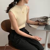 ベージュ | さらっと大人シンプル。ハイネックノースリーブニットトップス 春 韓国ファッション | Sibra