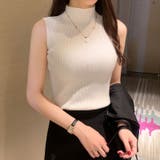 ホワイト | さらっと大人シンプル。ハイネックノースリーブニットトップス 春 韓国ファッション | Sibra