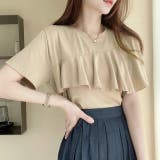 ベージュ | フリル半袖ブラウス 春ニット 春服トップス | Sibra