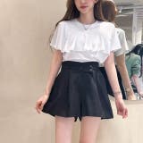 ホワイト | フリル半袖ブラウス 春ニット 春服トップス | Sibra