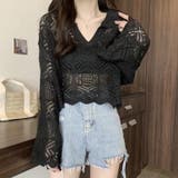 Vネックかぎ針編みニットトップス インナー 透け感トップス | Sibra | 詳細画像18