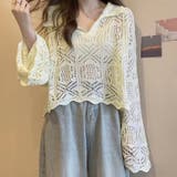 Vネックかぎ針編みニットトップス インナー 透け感トップス | Sibra | 詳細画像6