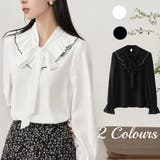 フリルスリーブVネックボウタイリボンブラウス 春 韓国ファッション | Sibra | 詳細画像1