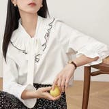 フリルスリーブVネックボウタイリボンブラウス 春 韓国ファッション | Sibra | 詳細画像2