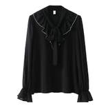 フリルスリーブVネックボウタイリボンブラウス 春 韓国ファッション | Sibra | 詳細画像8