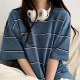 ブルー | ストライプTシャツ 半袖 トップス | Sibra