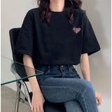 ブラック | 綿100％プリントTシャツ 韓国ファッション オフィスカジュアル | Sibra