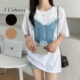 デニム刺繡蝶々綿100%Tシャツ シャツ 韓国ファッション | Sibra | 詳細画像1