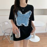 デニム刺繡蝶々綿100%Tシャツ シャツ 韓国ファッション | Sibra | 詳細画像10