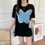 デニム刺繡蝶々綿100%Tシャツ シャツ 韓国ファッション | Sibra | 詳細画像11