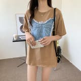 デニム刺繡蝶々綿100%Tシャツ シャツ 韓国ファッション | Sibra | 詳細画像12