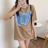 デニム刺繡蝶々綿100%Tシャツ シャツ 韓国ファッション | Sibra | 詳細画像15