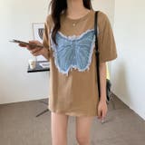 デニム刺繡蝶々綿100%Tシャツ シャツ 韓国ファッション | Sibra | 詳細画像17