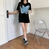 デニム刺繡蝶々綿100%Tシャツ シャツ 韓国ファッション | Sibra | 詳細画像18