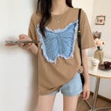 デニム刺繡蝶々綿100%Tシャツ シャツ 韓国ファッション | Sibra | 詳細画像23