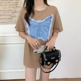 デニム刺繡蝶々綿100%Tシャツ シャツ 韓国ファッション | Sibra | 詳細画像24