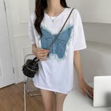 デニム刺繡蝶々綿100%Tシャツ シャツ 韓国ファッション | Sibra | 詳細画像26