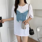 デニム刺繡蝶々綿100%Tシャツ シャツ 韓国ファッション | Sibra | 詳細画像4