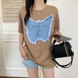 デニム刺繡蝶々綿100%Tシャツ シャツ 韓国ファッション | Sibra | 詳細画像5