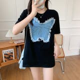 デニム刺繡蝶々綿100%Tシャツ シャツ 韓国ファッション | Sibra | 詳細画像6