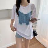 デニム刺繡蝶々綿100%Tシャツ シャツ 韓国ファッション | Sibra | 詳細画像7